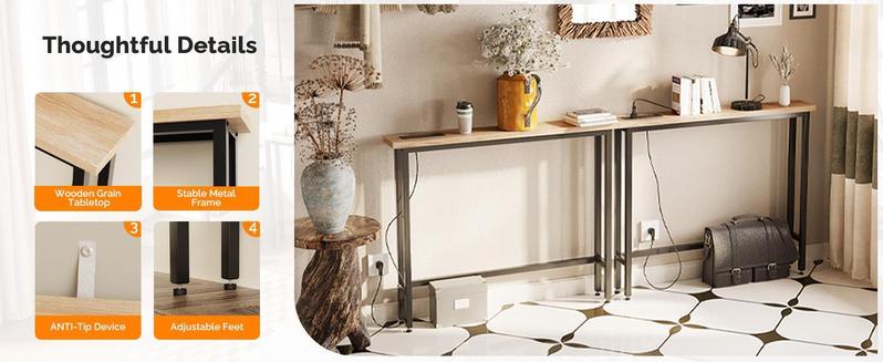 Ubesgoo 1/2 Pack 39.4" Narrow Console Sofa Table with Power Outlets and USB Ports, Long Couch Table with Metal Frame and Charge Station with 4.9ft Extension Cord Ubesgoo 1/2 Pack 39.4" Narrow Console Sofa Table with Power Outlets and USB Ports, Long Couch Table with Metal Frame and Charge Station with 4.9ft Extension Cord