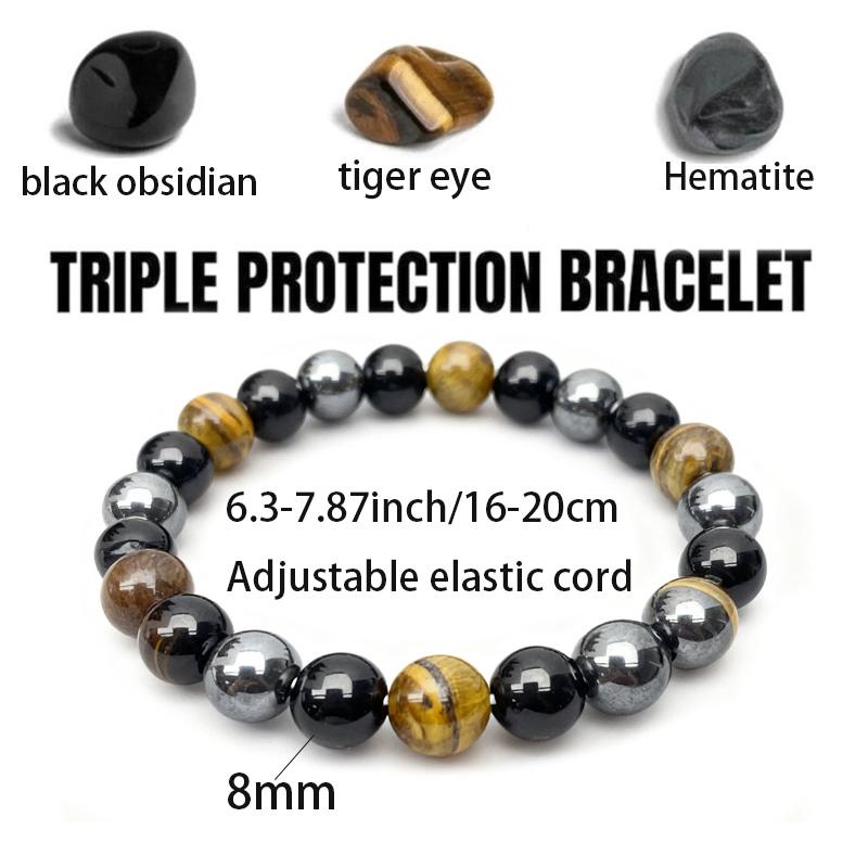 8mm Natural Stone Hematite Tiger Eye Protection Bracelet for Men Women, Energy Healing Stretch Bracelet, Grounding Stone for Mental Clarity, Dissolve Negative Energy