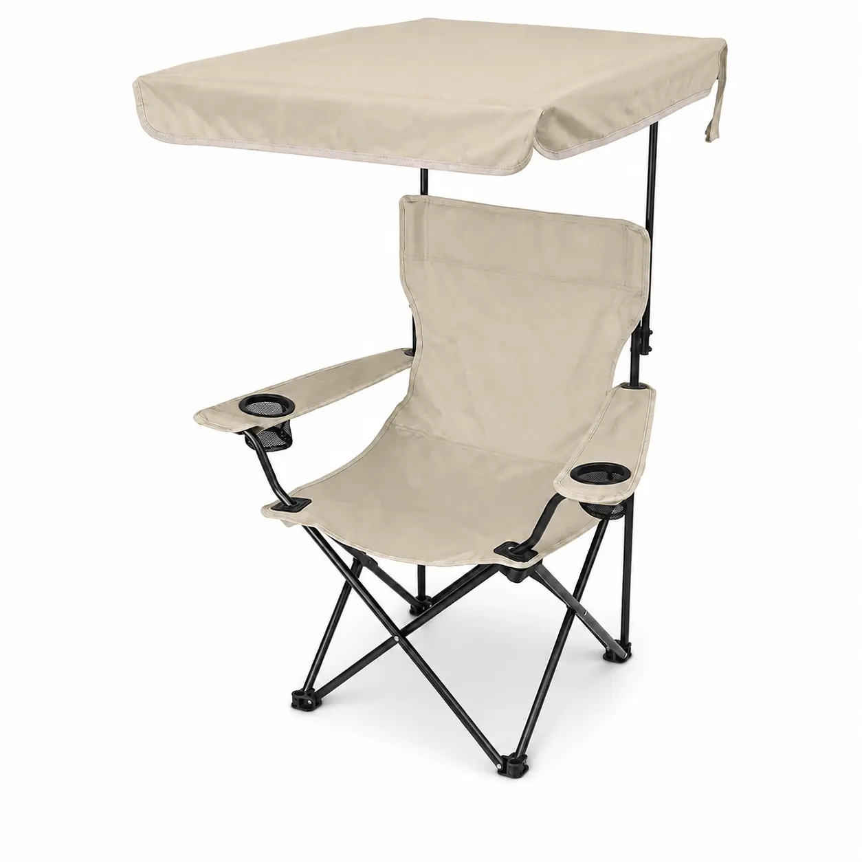 Portable Foldable Camping Chair with Canopy - Mesh Fabric, Crossed Frame, Large Seat, Wide Outdoor Lawn Chair, Dual Cup Holders, High Back, Padded Armrests for Sun Rain Protection, Camping, Backyard