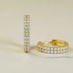 Pavé Huggie Hoop Earrings | Small Gold & Silver Hoops in Sterling Silver | CZ Diamond Huggies | Tiny Minimalist Everyday Hoops