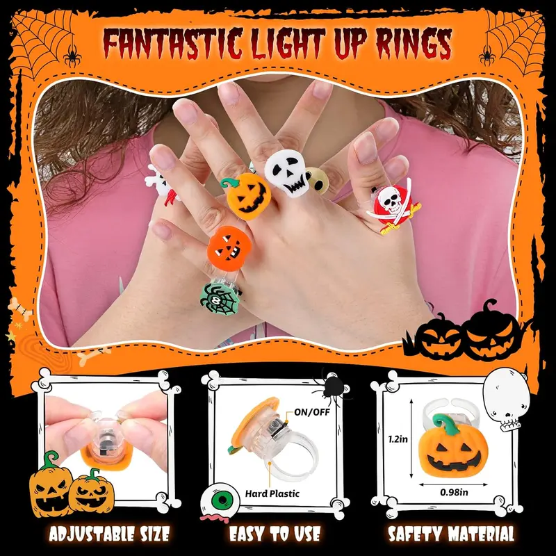 50pcs Glow Flashing LED Halloween Rings with LED Lights, Child Festive Party Favors, Halloween Goody Bag Basket Stuffers Fillers