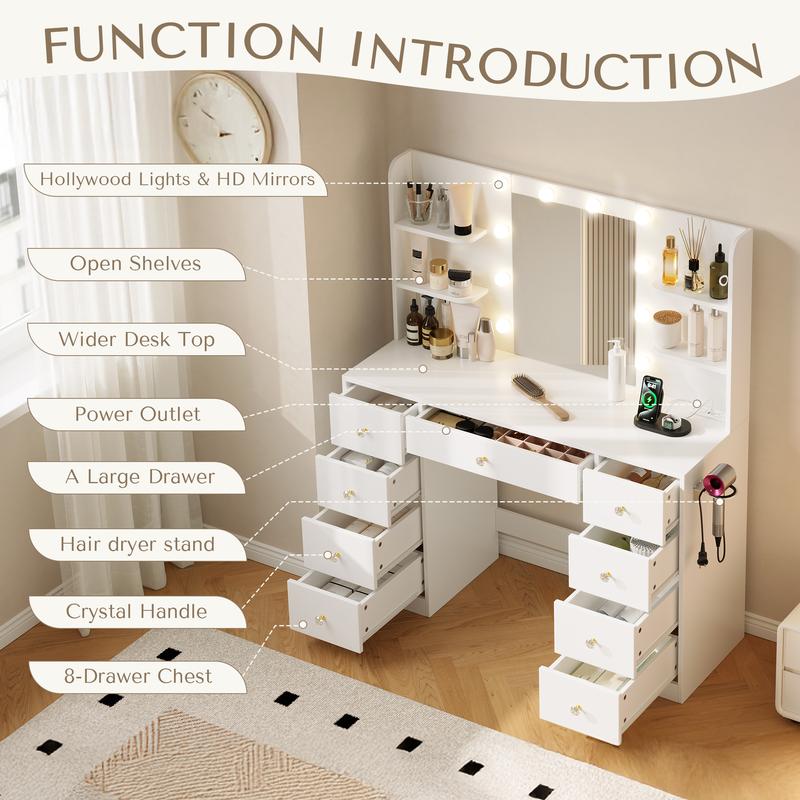 【Valentine's Day Gifts】Makeup Vanity Desk with Mirror&Lights,9 Drawers&6 Storage Shelves,Dressing Table Power Outlet, 3 Color Modes&10 LED Bulbs for Girls Bedroom,Perfect Gift for Her – bedroom essential 【Valentine's Day Gifts】Makeup Vanity Desk with Mirror&Lights,9 Drawers&6 Storage Shelves,Dressing Table Power Outlet, 3 Color Modes&10 LED Bulbs for Girls Bedroom,Perfect Gift for Her – bedroom essential