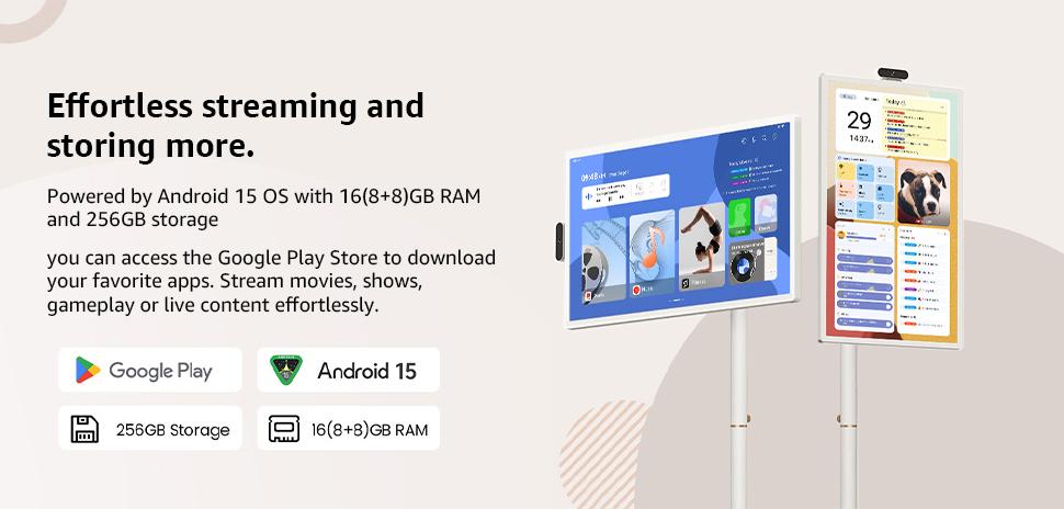 2026 Apolosign New 15000mAh Battery Upgrade, Gen 2 Portable 32" 4K UHD Smart TV Tablet, Android 15, Touchscreen Display, 16GB RAM + 256GB Storage, WiFi 6, Voice Remote, Google Play, 6H Wireless Viewing