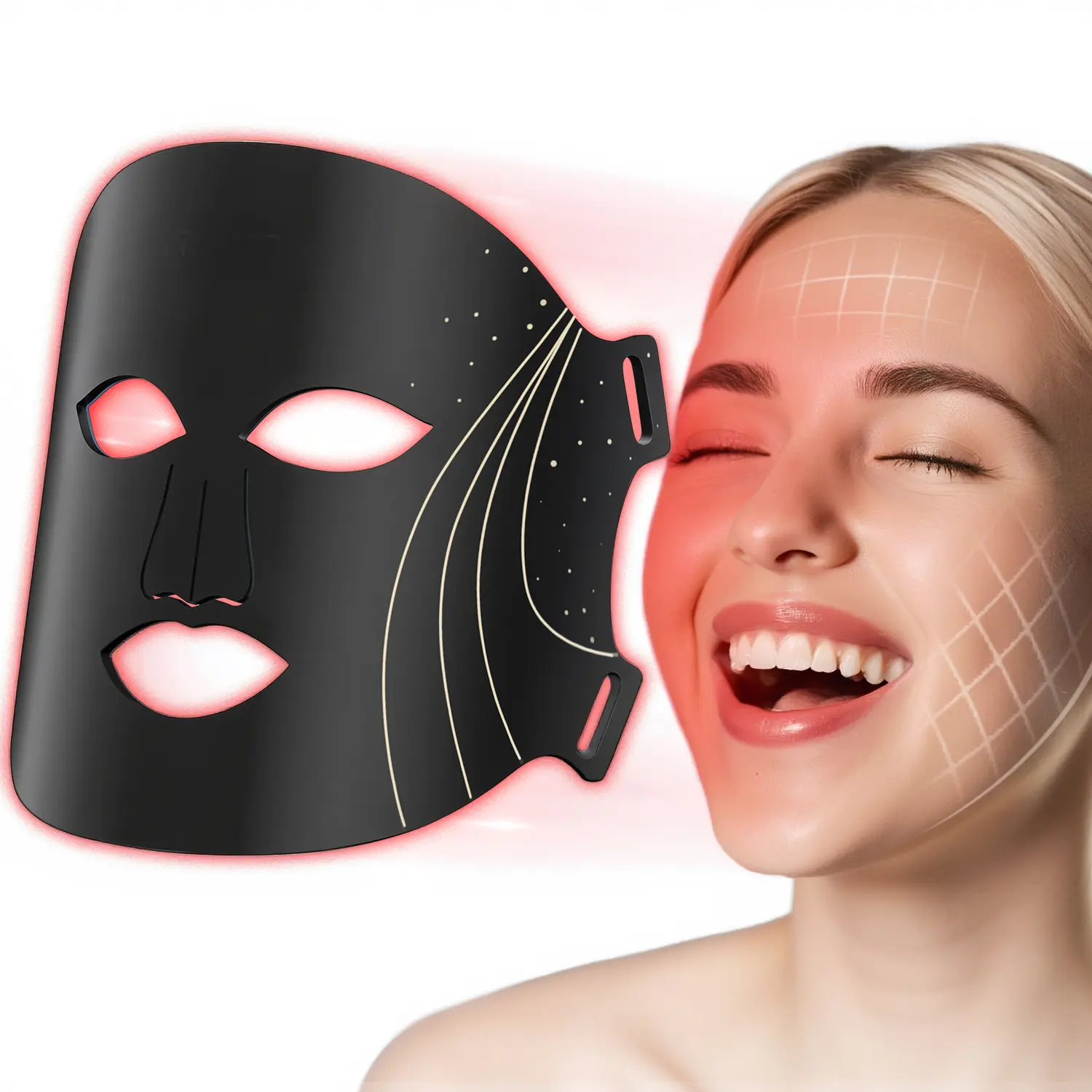 SHMHE LED Red Light Therapy Face Mask - 7-Color, 3-Stage Intensity Silicone Device with Memory, Daily Home Use Skin Tightening & Repair Facial Beauty Massager (Black) [Led Light Therapy Mask Skin Care Devices], Skin Repair