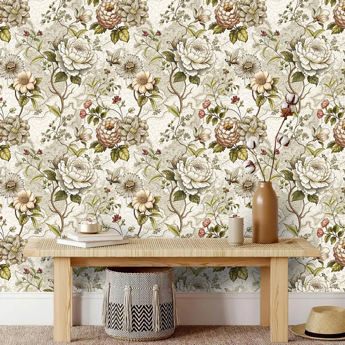 Multicolor Floral Wallpaper Roll, French Vintage Luxury Style, Waterproof Self-Adhesive, Peel and Stick, Removable Wallpaper, DIY Home Decor, DIY Wallpapers, Living Room Bedroom