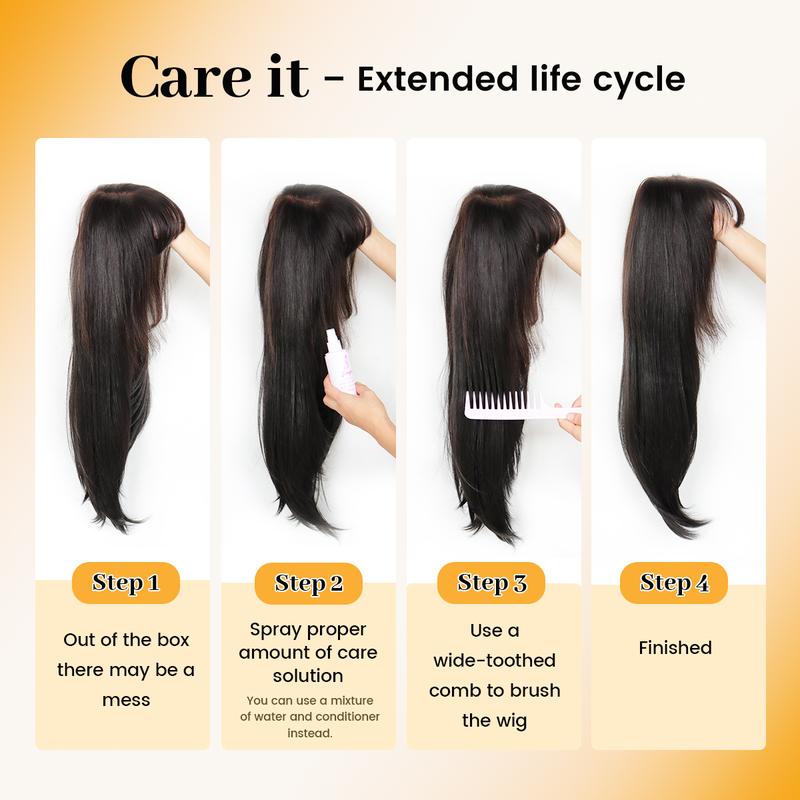 [Blend]Glueless Straight Layered Wigs with Bangs Wear and Go 6x4 Lace Front Wig ,Pre Style Realistic Look with True Scalp Tiny Knots 220% Density