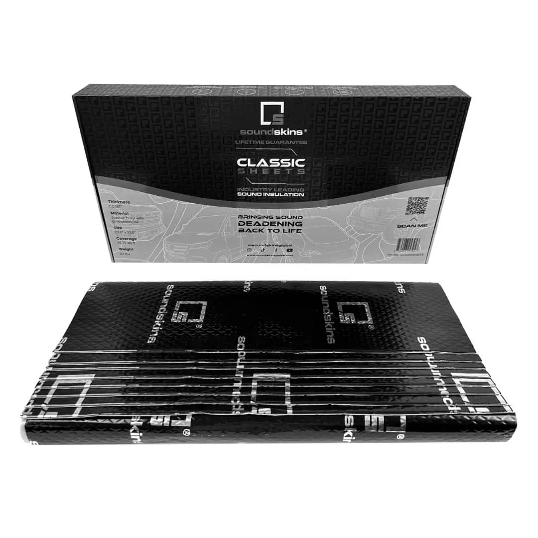 SoundSkins SSK-CLASSICSHEETS Adhesive Classic Black Car Audio System Sound Deadening Sheets Kit, 23 lbs Double Layer Mat, Pure Butyl Rubber & Foil Embossing, 23.6"x29.5" 8 Sheets, 38.75 sq ft, Easy Handling & Fast Coverage, Audio Deadening