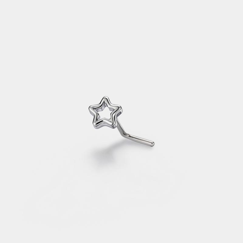 Oufer Titanium Hollow Star 20G L Shape Nostril Stud Non Tarnish Piercing Jewelry