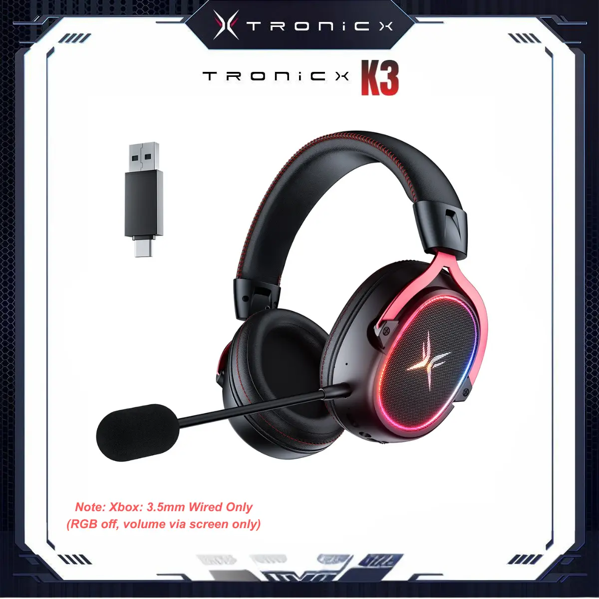 [Back to school gift] TAGRY K3 Gaming Headset - 7.1 Surround Sound - 50mm Drivers - Memory Foam Cushion - Bluetooth 5.3-USB-A/C Dual Interface 2.4G - Wired 3.5mm Audio Jack - For PC, Mac, PS4, PS5,Switch, Xbox, Smart Phone, Laptop, Smart Watch, Table