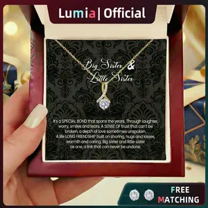 To My Sister Necklace, Sister Gift, Sister birthday Gifts,Solid Wood Gift Box with LED Light & Card | For Expressing Love ,Surprise Gift  Mermaid Tail Necklace, Precious Gift