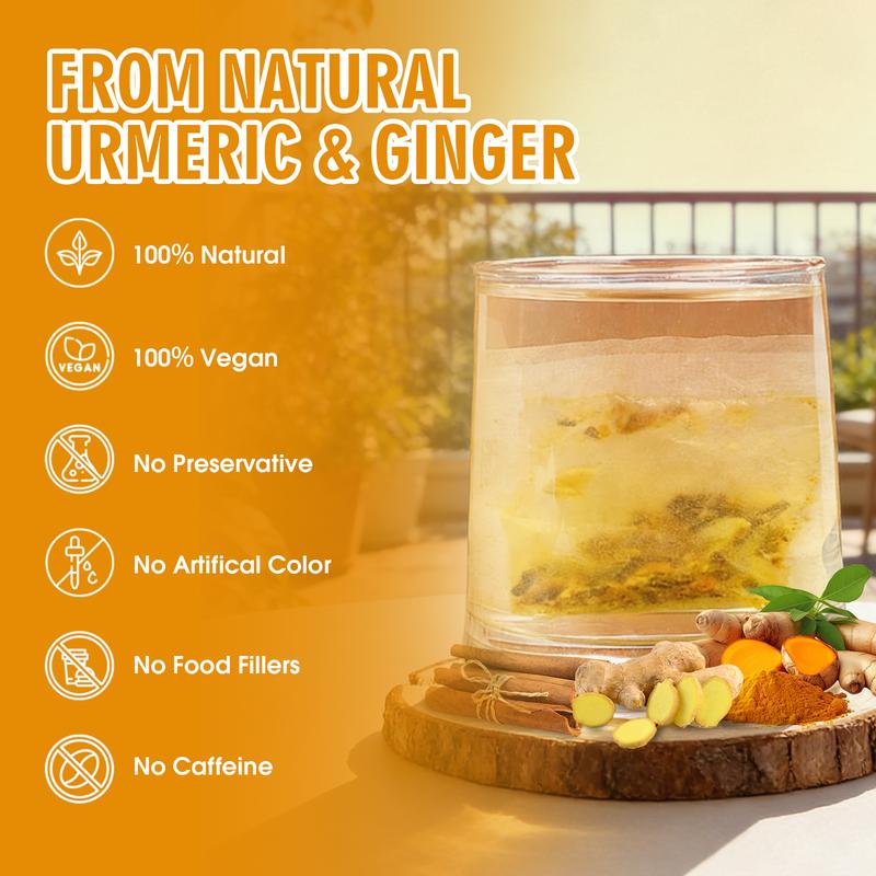 Turmeric and Cinnamon Tea: 100% natural, rich in turmeric, ginger, and cinnamon. Suitable for the ketogenic diet, dairy-free, sugar-free, caffeine-free, gluten-free, a vegan and healthy drink that aids digestion. 60-sachet value pack of herbal tea.