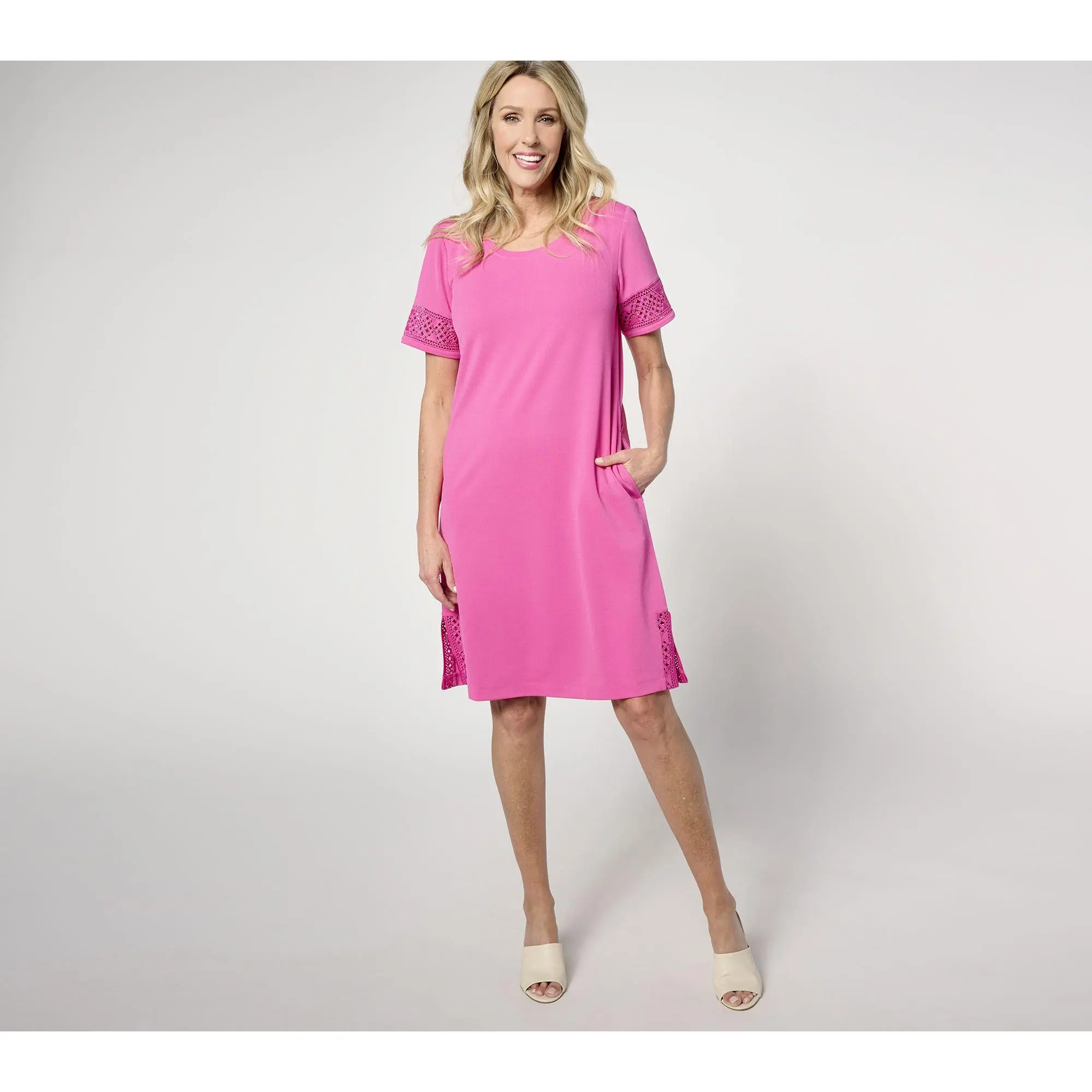 QVC Isaac Mizrahi Live! Women's Regular-Fit Short-Sleeve Pebble Knit Casual Dress