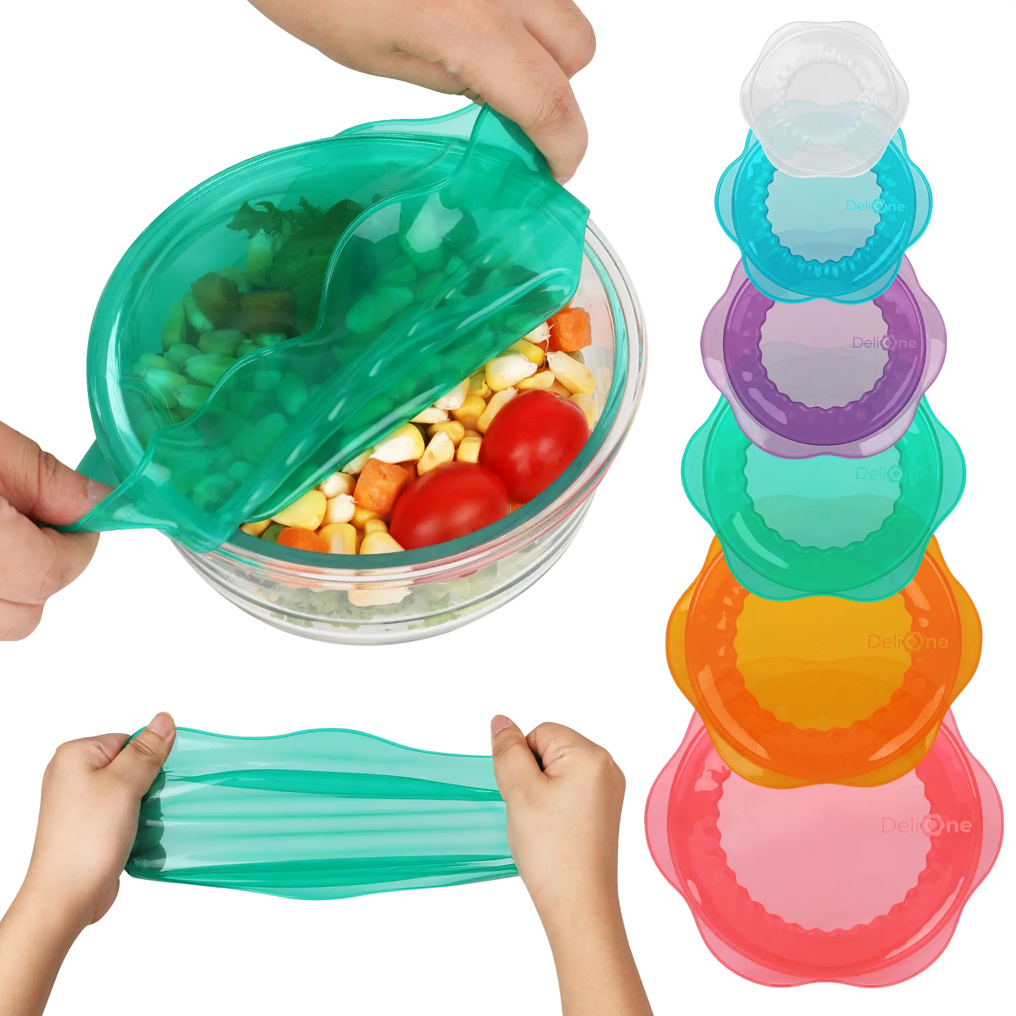CuLiDing 6-Pcs Food-Grade Silicone Flexible Lids Food Storage Set - 2 Pcs Red & Orange, Multi-Size Stretch Seal Anti-Leak, Fits Round/Rectangular Containers Cups & Mugs, Fridge to 428°F, Microwave-Safe Kitchen Utensil, Father's Day Gift, Multi Sizes, Fits