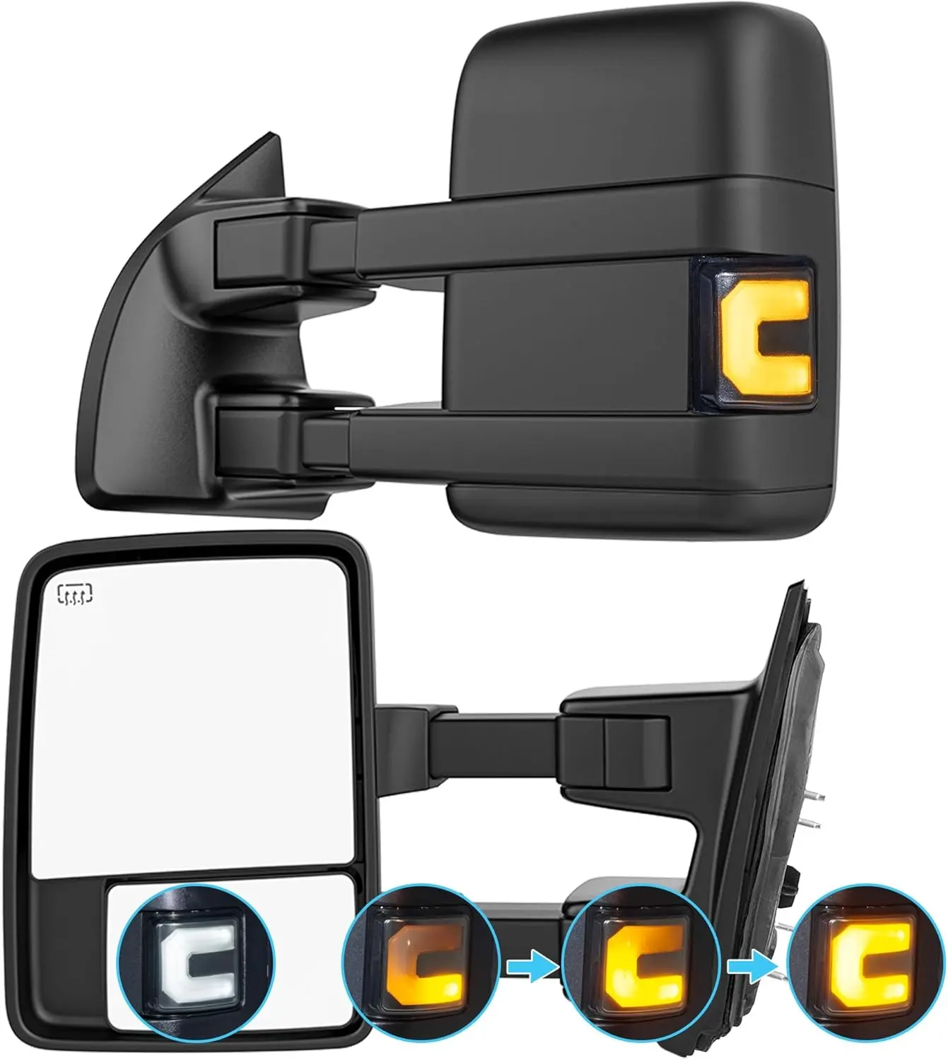 Switchback Signal Heated Tow Mirrors Compatible with Ford Super Duty(2008-2016), Extended Trailer Towing Side Mirrors w/SEQ Turning Light fits F250 F350 F450 F550 F-250 F-350 F-450 F-550, Smoked Lens