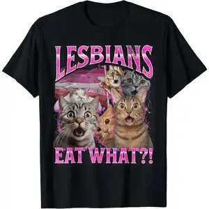 Funny Cat LGBTQ Pride Pun Graphic T Shirt 100 Percent Cotton Casual Short Sleeve Crew Neck Humor Trendy Streetwear Retro Loose Comfortable Daily Fashion Apparel Adult Men Women Equality Support Leisure Wear