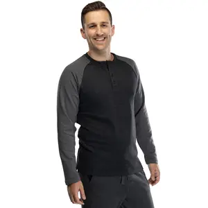 Intimo Men's Cotton Rayon Soft Fleece Henley Long Sleeve Shirt