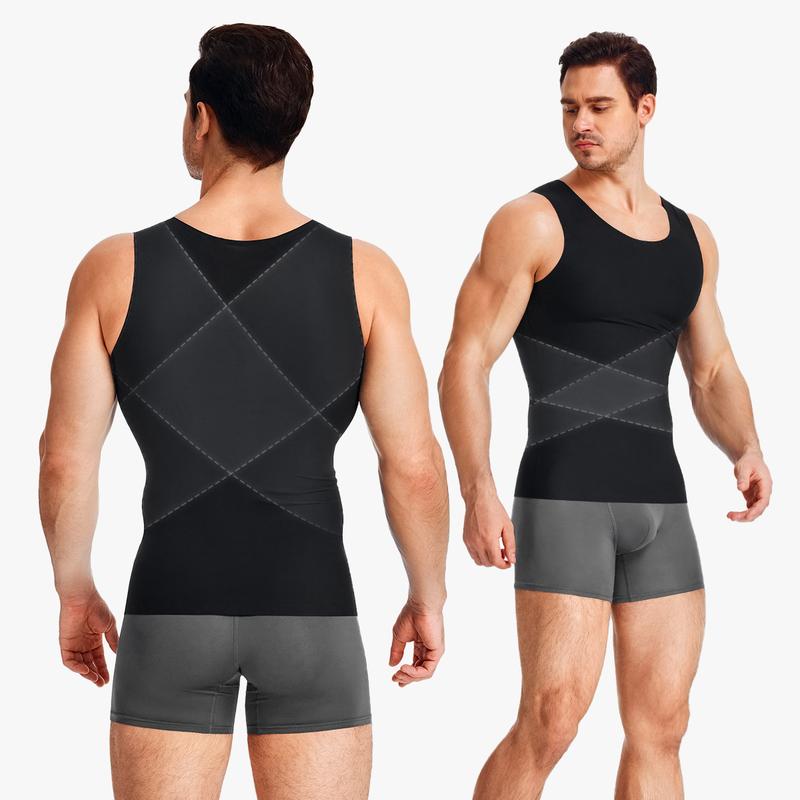 Nebility Men’s Menswear Shapewear Compression Shirt Body Shaper Tank Top Tummy Control Undershirt Back Cross Support Correcting Hunchback