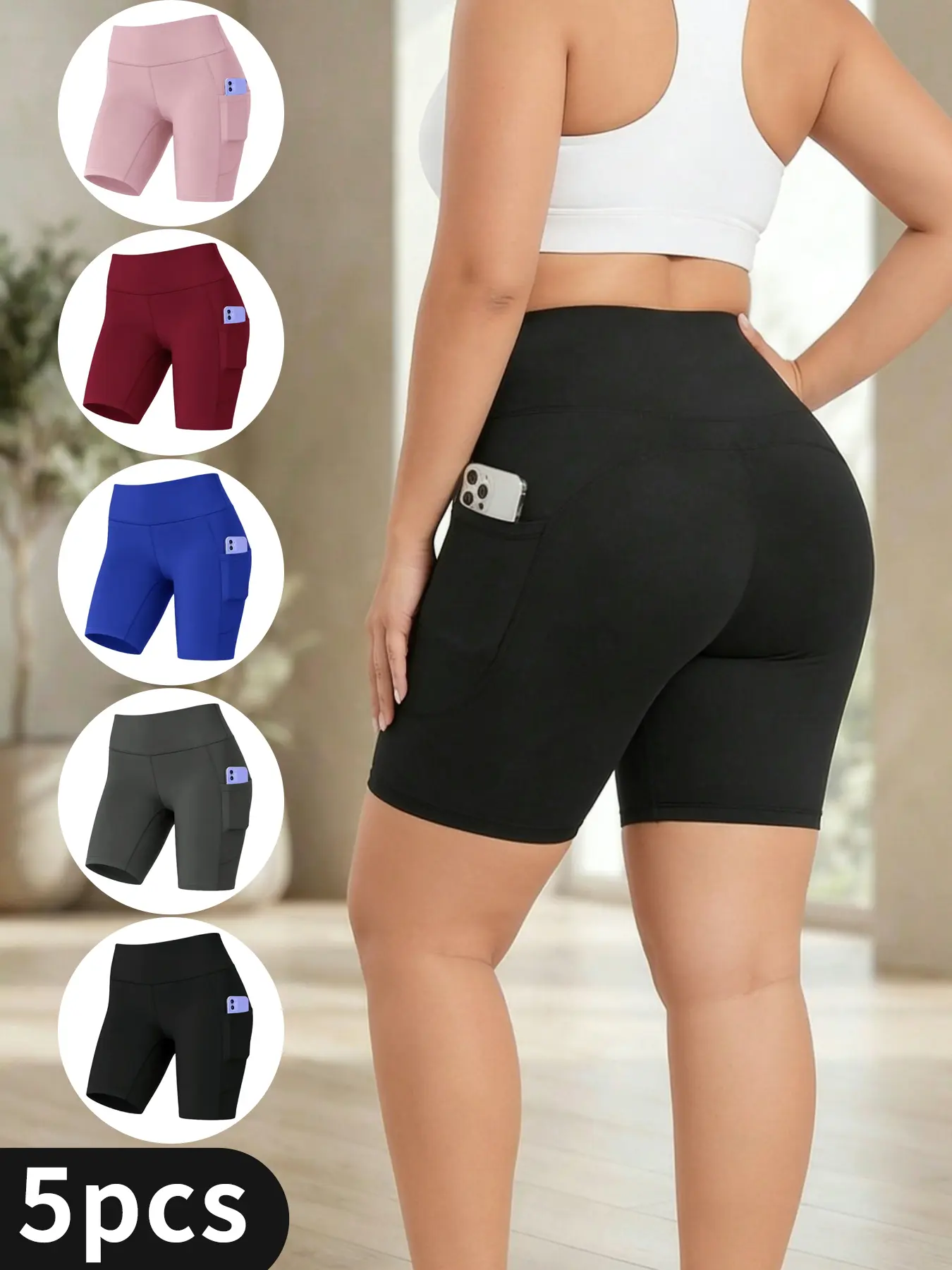 5Pcs Women'S High Waisted Yoga Shorts, Elastic Lifting Buttocks And Abdominal And Bodybuilding Safety Pants, Outdoor Sports Fitness Running Cycling Casual Pants, Elastic High Waist, Soft And Elastic Cycling Yoga Pants, Cycling Night Running Exercise summe