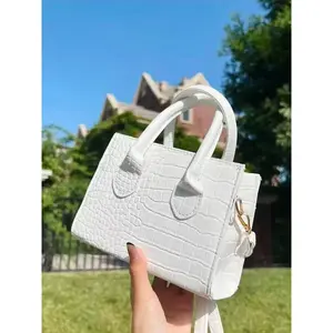 Lightweight Business Casual Crocodile Embossed Square Hand Shoulder Bag, Ideal for Teen Girls, Women, College Students, Office, Work, Travel