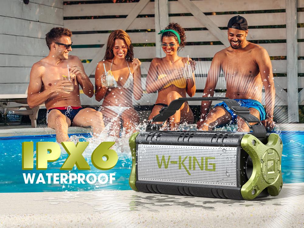W-KING D8 Bluetooth Speaker 90W Peak Power 50W Deep Bass 2 Subwoofers IPX6 Waterproof EQ TF AUX NFC for Pool Party Travel Smart Audio Speaker Green