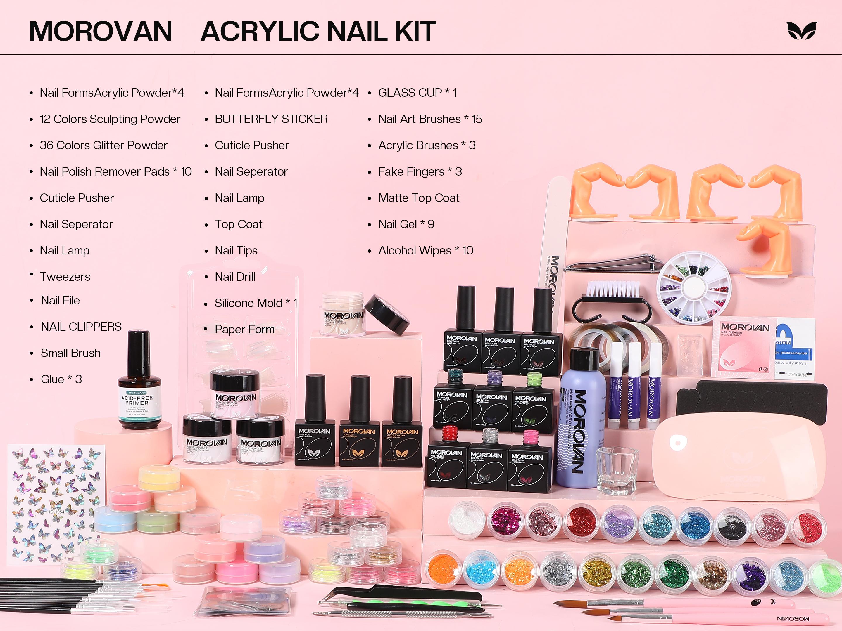Morovan Blossom Series Acrylic Nail Kit for Beginners: With UV Light And Practice Finger - For Women Girl Salon-Quality