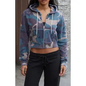 John Galt Women's Camo Zip Up Cropped Hoodie