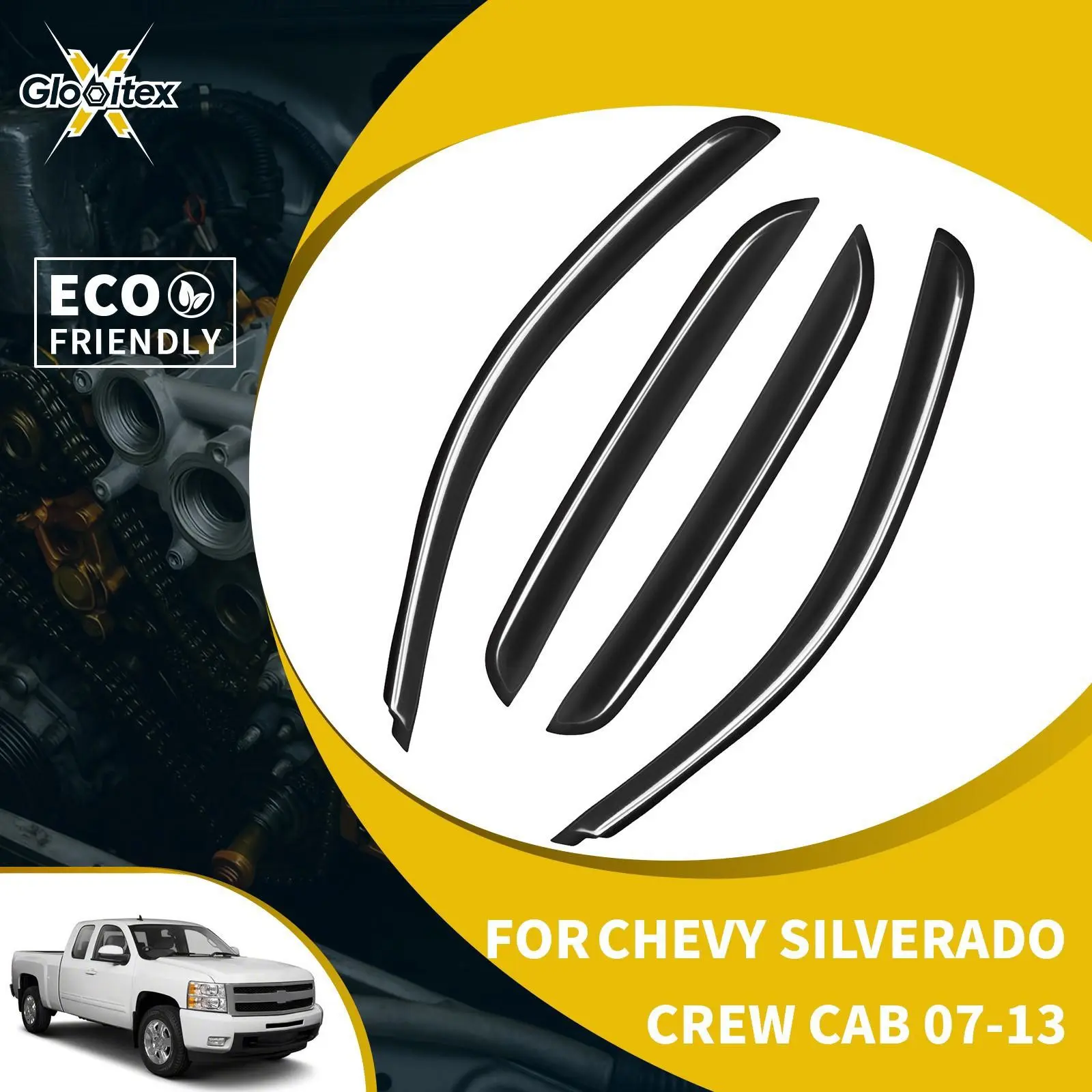4-Piece In-Channel Window Visors for Chevrolet Silverado/GMC Sierra Crew Cab 2007-2013, Low-Profile OEM-Style Sun Rain Guards, Double-Sided Adhesive Tape Install, More Secure Than Tape-On Designs, Sun Protection, Reduced Wind Noise Car Exterior Accessory
