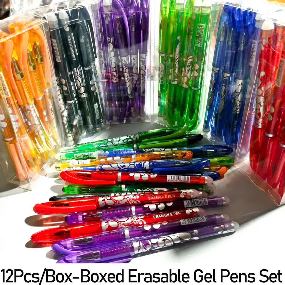 12Pcs/Box Erasable Ink Gel Pens Set, Disappearing Ink Pens, Smooth Writing, 0.5mm Refills, Office Writing Supplies, Back To School, College Student Pen, Stationery Gifts, Stationery Writing Tools, Fine Writing Instruments