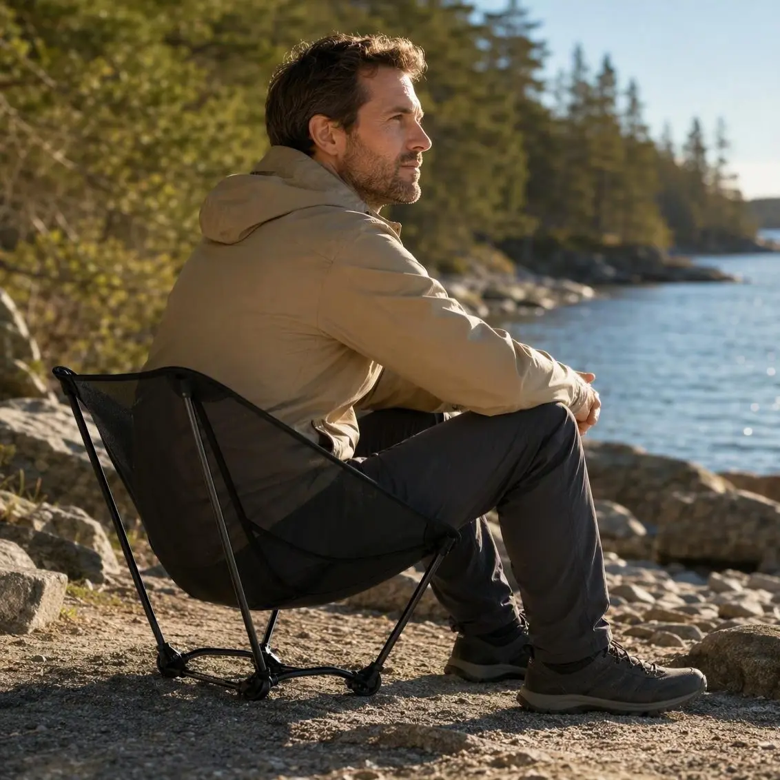 Sturdy Aluminum Alloy Mesh Seat Moon Chair - Collapsible Frame, Lightweight Portable, 330lb Capacity, Breathable Extra-Thick Compact Fold Fabric, 36*14*12cm Camping Hiking Furniture for Outdoor Events, Father's Day Gift