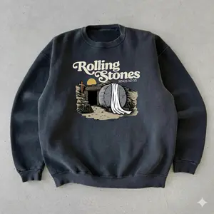 Vintage Rolling Stones Christian Sweatshirt - Rolling Stones Since AD 33 Easter Tee - Retro Jesus Tomb Faith Graphic Sweatshirt, Oversized sweatshirt, unisex streetwear pullover, vintage Long Sleeve Cotton Top, Unisex Crewneck