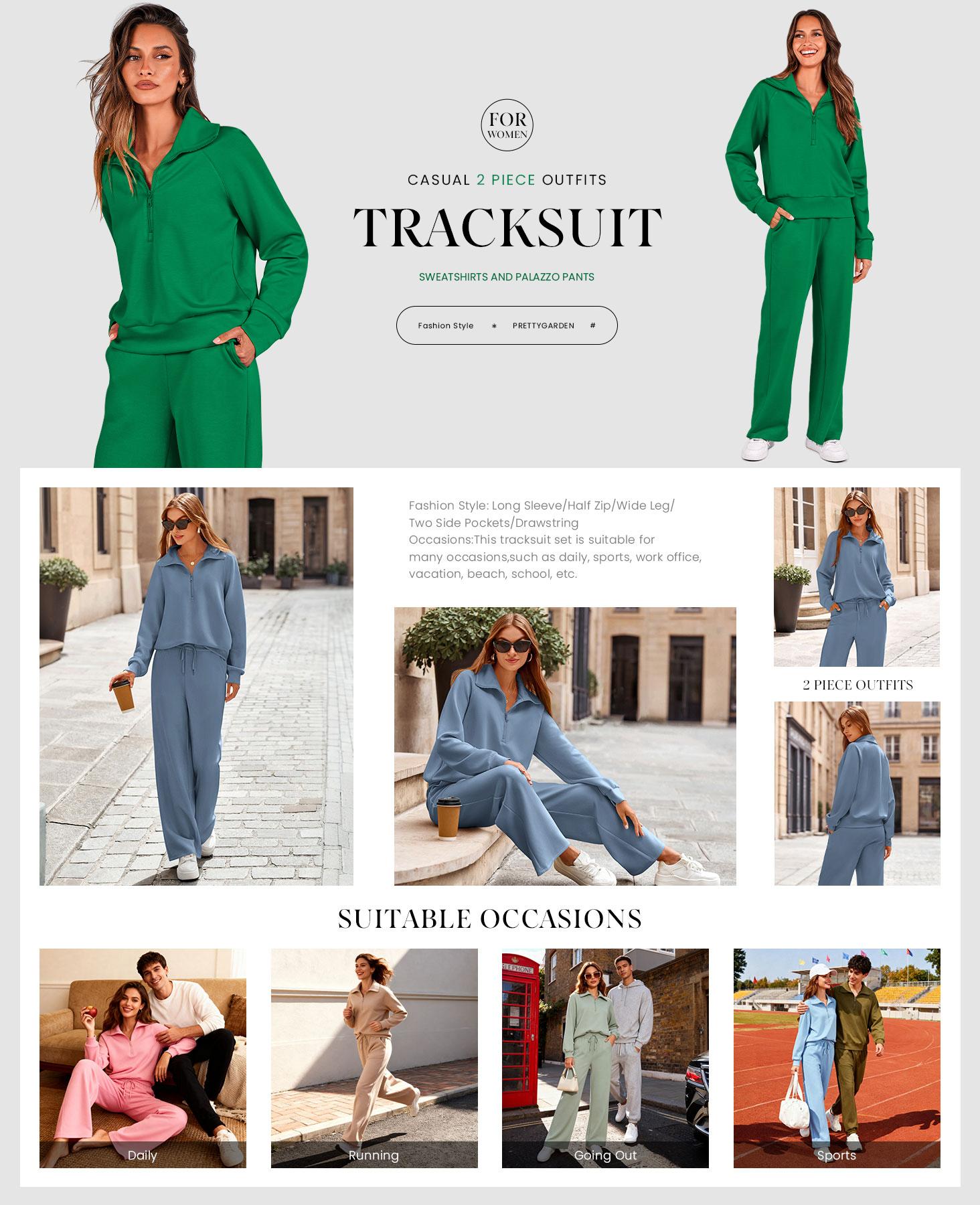 PRETTYGARDEN Women's Casual 2-Piece Sweatsuit Set - Half Zip Pullover Sweatshirt & Wide Leg Pants with Drawstring - Matching Tops & Sweatpants for Comfort