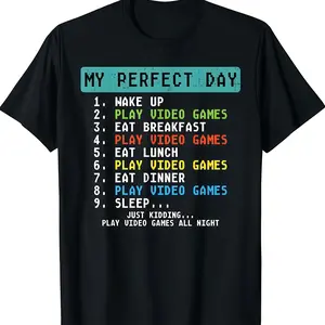 My Perfect Day Play Video Games Funny Gamer Men Boys Kids  Tshirt Classic