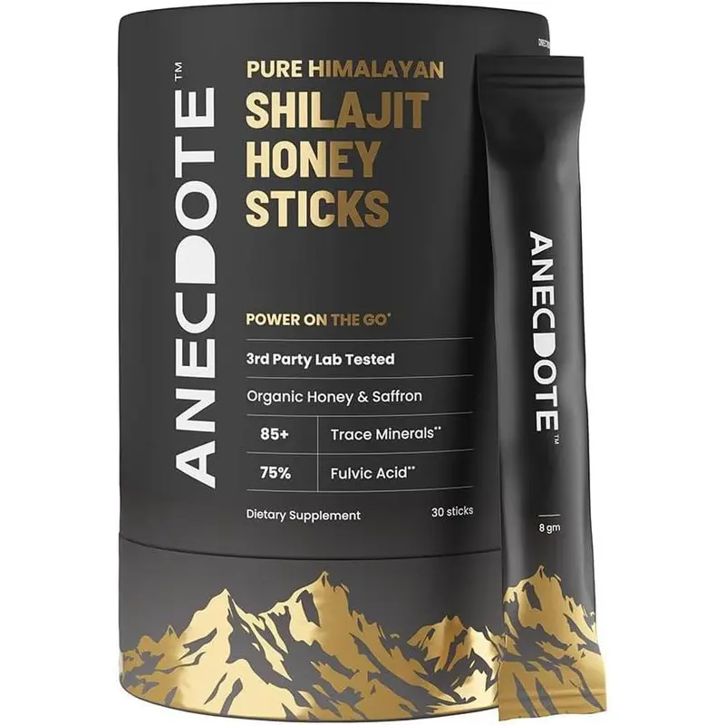 ANECDOTE Himalayan Shilajit Honey Sticks with Organic Honey & Saffron | Boosts Stamina | Supports Immunity | 75% Fulvic Acid, 85+ Trace Minerals | No Added Sugar | 30 Sticks
