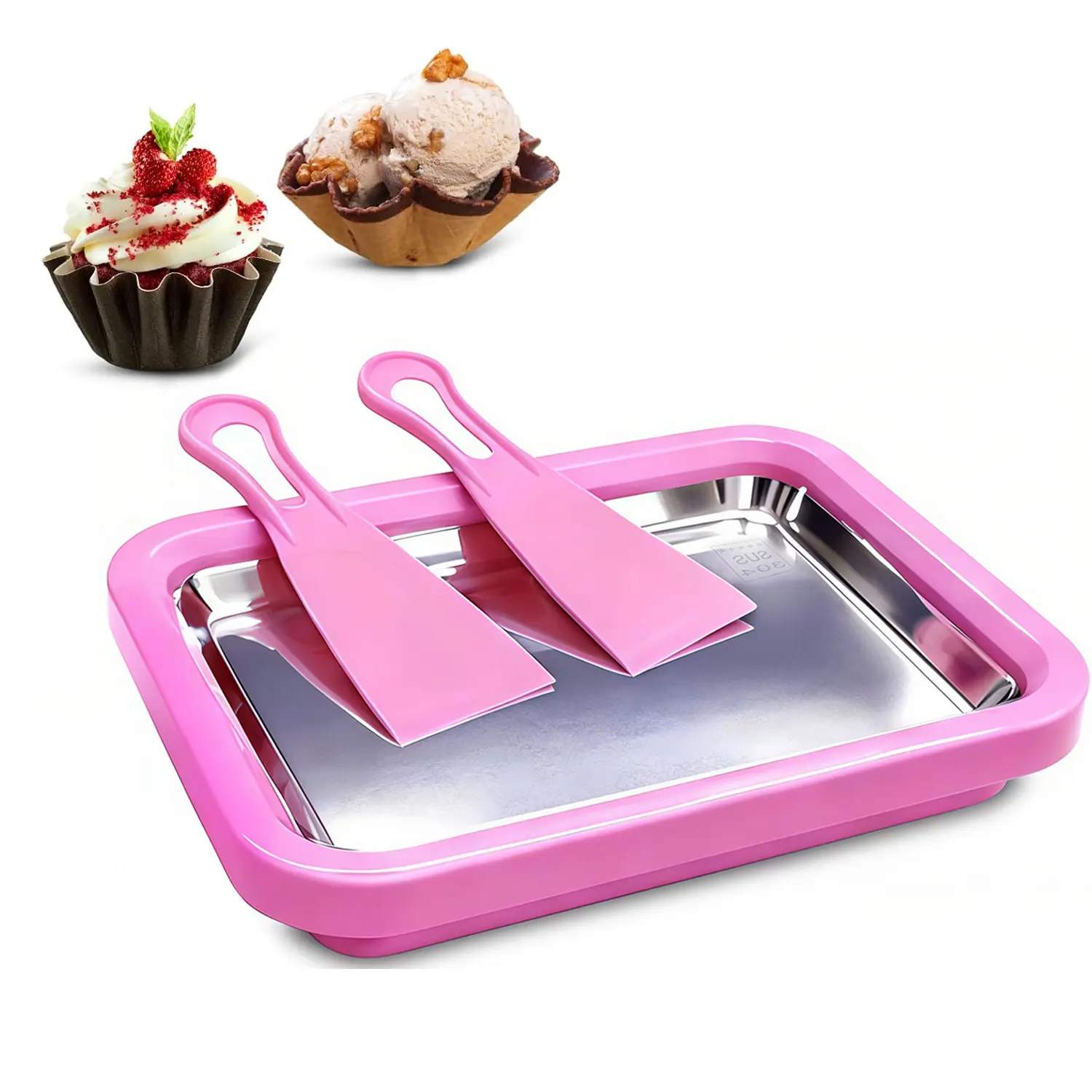 UOYGAO No-Power Portable Ice Stir-Fry Maker - Healthy Homemade Ice Cream Mould, Rolled Treat Plate, Gelato Pan, Slushy DIY Kit, Ingredient Control, Freeze for 8-12 Hours, No Power Outlets or Compressors, Ideal for Parent-Child Living Room Activities