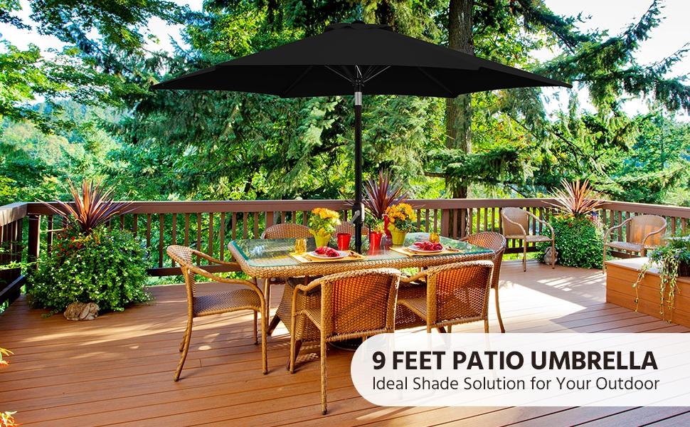 【On Sale】 Yaheetech 7.5/9/10FT Patio Umbrella w/ Push Button Tilt and Crank, Outdoor Garden Table Umbrella for Garden, Deck, Backyard, Pool, Beach