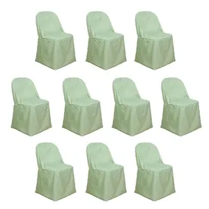 10 Pack Polyester Folding Chair Covers Sage Green - Reusable Stain-Resistant Slipcovers