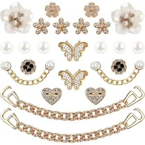 Sparkling DIY Shoe Charms Set - Flower, Pearl & Rhinestone Chain Decor for Clogs - Cute Birthday Party Shoe Accessories for Women