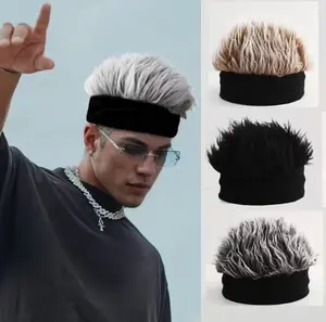 Men's wig knitted hat, fashionable hip-hop brimless hat, trendy knitted hat, men's party cosplay accessories