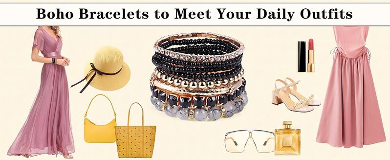 MILACOLATO 4 Sets Boho Bracelets for Women Multi-Color Layered Stackable Natural Beaded Bracelets Adjustable Stretch Bohemian Bracelets Elegant Bangle MILACOLATO 4 Sets Boho Bracelets for Women Multi-Color Layered Stackable Natural Beaded Bracelets Adjustable Stretch Bohemian Bracelets Elegant Bangle