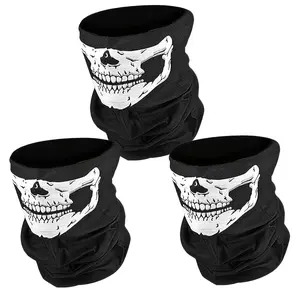 3 PCS Skull Pattern Cycling Masks – Multi-Functional Outdoor Sports Headscarf, Elastic, Seamless, Soft & Breathable, Warm & Cold-Proof for Men & Women