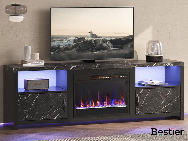 Bestier 71" Fireplace TV Stand for TVs up to 75" LED Entertainment Center with 23" Remote Control Electric Fireplace