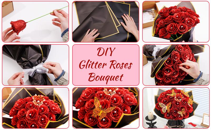 28 Red Glitter Roses Bouquet - Artificial Flowers Bouquet with Diomand Pins,Red Roses DIY Fake Flower Bouquet Kit - Sparkling Flower Arrangement for Valentines Day,Anniversary,Weddings Engagement 28 Red Glitter Roses Bouquet - Artificial Flowers Bouquet with Diomand Pins,Red Roses DIY Fake Flower Bouquet Kit - Sparkling Flower Arrangement for Valentines Day,Anniversary,Weddings Engagement