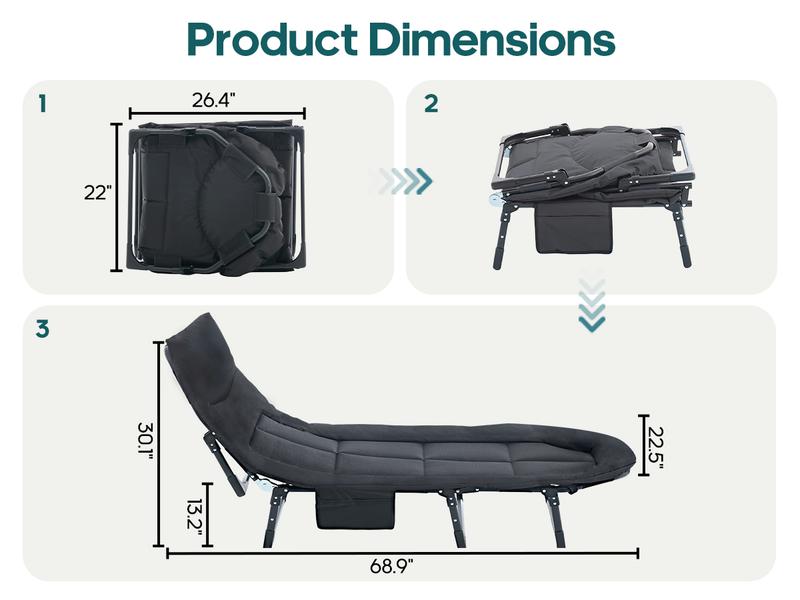 Camping Cot for Adults, 6 Angle Adjustable Folding Camping Bed with Mattress, Foldable Camping Bed for Camp, Office, Outdoor, Lightweight Camping Cot with Carry Bag Supports 450 lbs