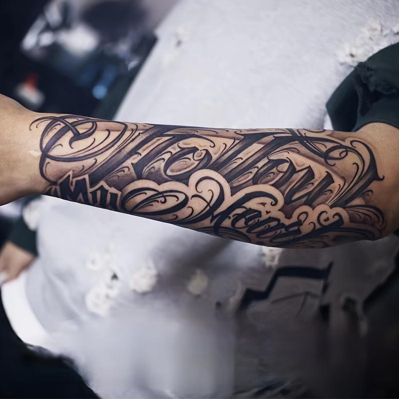 6 sheets Large temporary tattoos men,,fake tattoos,Containing 1 One Mexican Style Font Elements and 5 Random Styles, Lasting for 7-15 Days, long lasting temporary tattoo arm,Herbal Tattoo Stickers,tatuajes temporales,realistic temporary tattoos