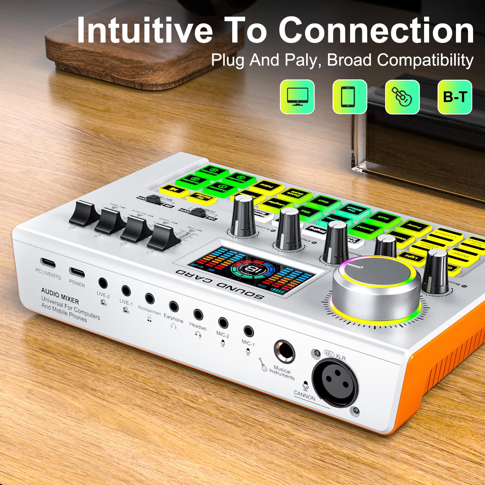 Y300 Audio mixer Podcast Equipment Bundle, Audio Interface with Cardioid Designer P15 Mic for Gamer and All-in-One DJ Mixer, Perfect for Live Streaming, Singing, YouTube, Gaming