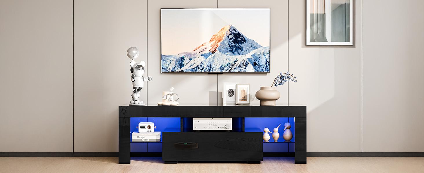 VINGLI LED TV Stand, 51'' Modern Entertainment Center with LED Lights and Storage for 40/43/50/55 Inch TV
