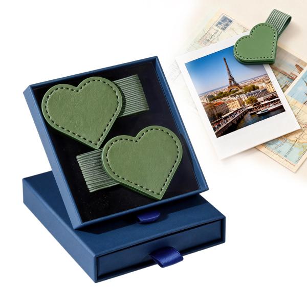 Heart-Shaped Magnetic Leather Bookmarks with Pen Holder Gift Box for Book Lovers Readers Cute Leather Bookmarks for Women Girls 2Pcs