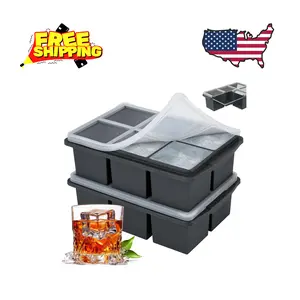 Large Ice Cube Trays for Whiskey, Silicone Ice Cube Tray (2 Pack)