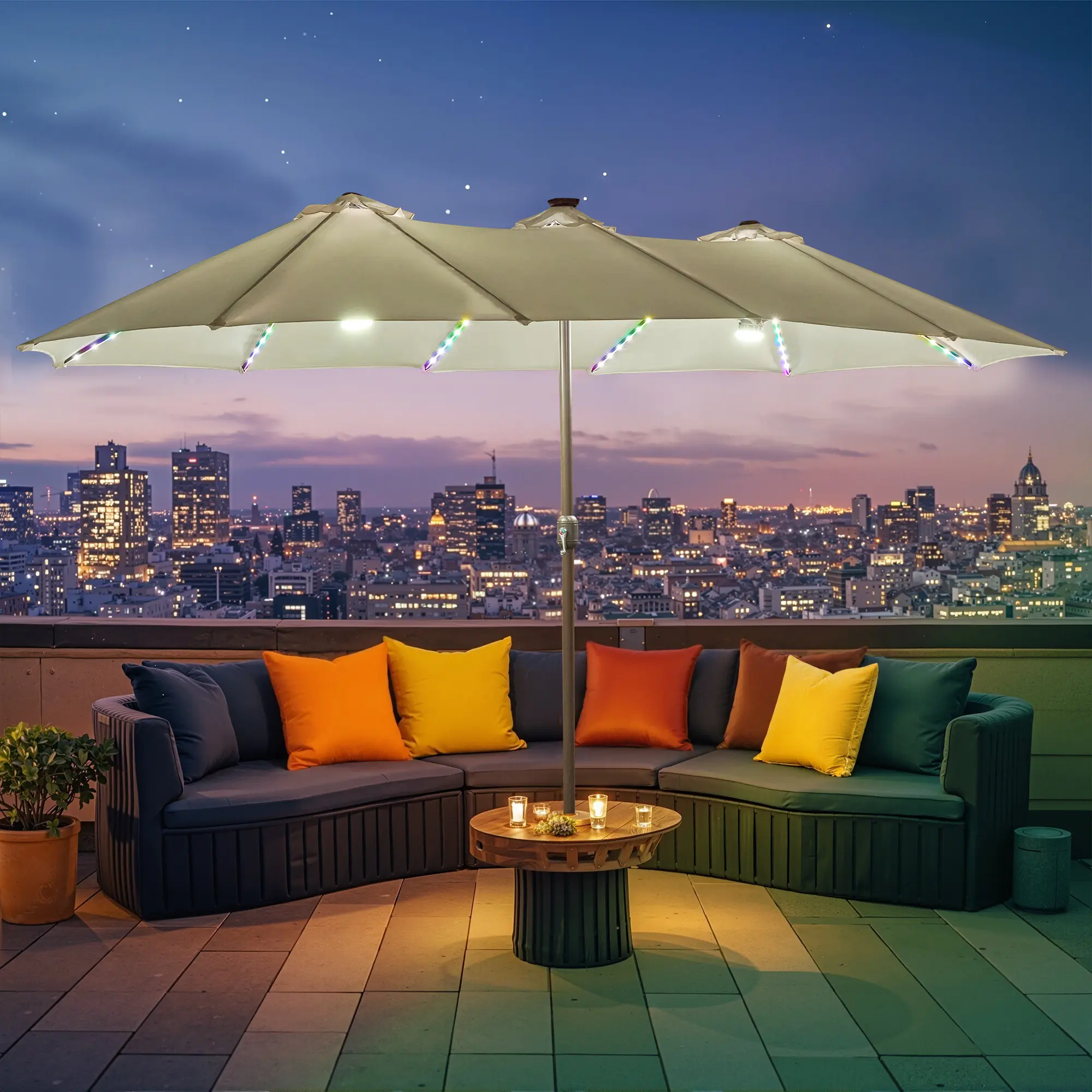 White | RGB Lighted Umbrella with Base