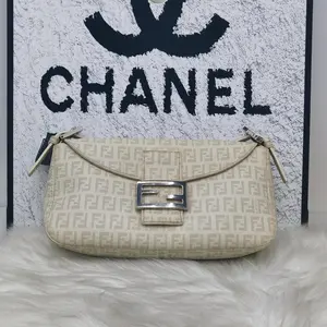 Pre-owned FENDI Leather Shoulder Bags Mamma Forever Beige Coated Canvas Double F Shoulder Bag Tote Bag Silver Hardware